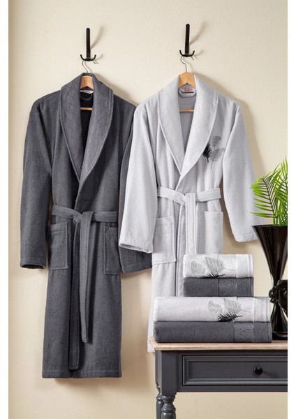 Palmy Aile Bornoz Seti 6 Parça Antrasit-Gri