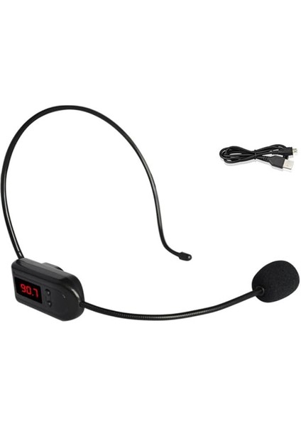 Kablosuz Fm Kondenser Mikrofon Kulaklıklı Megafon Radyo Mikrofonu Satıcı Öğretmen Host Konuşmacısı Için (Siyah)