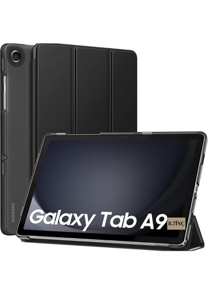 Galaxy Tab A9 8.7inç X110 X113 X115 X117 ile Uyumlu Kılıf New Pu Deri Smart Standlı Case Uyku Modlu Siyah