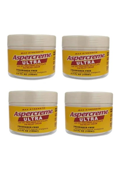 Aspercreme Ultra Sırt, Bel, Kas, Diz, Dirsek, Boyun Vücut Ağrısı Masaj Kremi 100 ml x 4 Adet