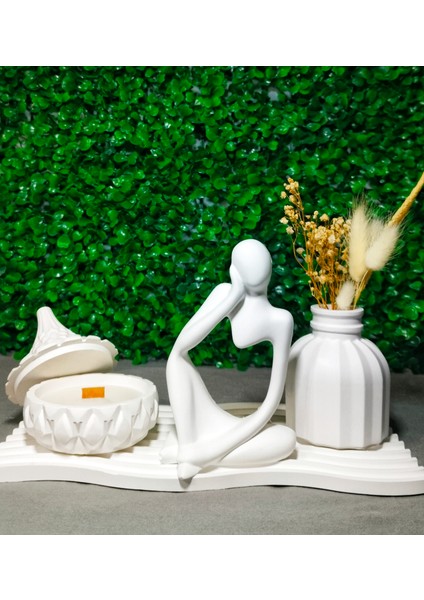 Ev Dekorasyon Seramik Set -Mumluk ,insan Figürü ve Vazo