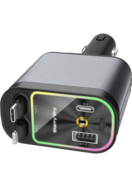 4'ü 1 Arada Çift USB Bağlantı Noktalı, Type-C Pd Hızlı Şarjlı 66W,GERI Çekilebilir Araç Telefonu Şarj Cihazı modelleri