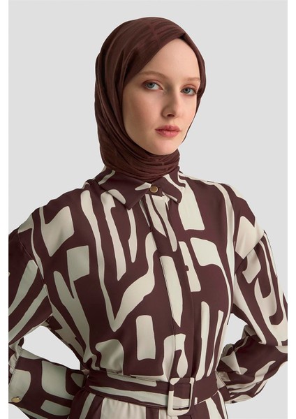 Soyut Desenli Elbise 25KD1013 Vizon fiyatları