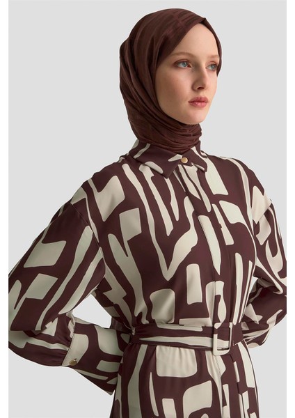 Soyut Desenli Elbise 25KD1013 Vizon fırsatları