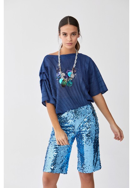 Payetli Bermuda Kadın Pantolon Mavi Y2012119_036 fiyatları