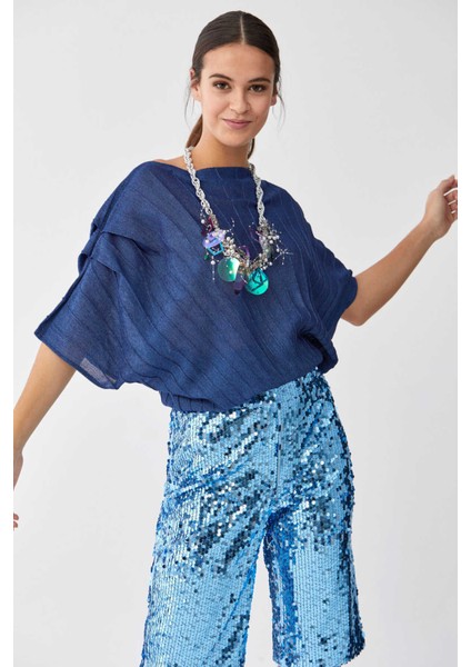 Payetli Bermuda Kadın Pantolon Mavi Y2012119_036 fırsatları