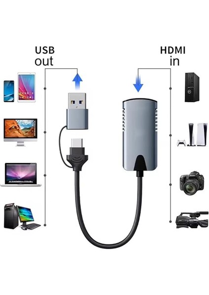 HU04A Type-C/usb A To 4K 60Hz 1080P HDMI Video Capture Yakalama Hub Adaptör modelleri