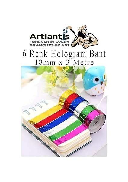 Renkli Hologram Bant 6 Renk 1 Paket 18MM x 3 Metre Yaldızlı Metalik Desenli Fosforlu Hologram Bant Hobi Tasarım modelleri