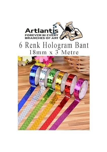 Renkli Hologram Bant 6 Renk 1 Paket 18MM x 3 Metre Yaldızlı Metalik Desenli Fosforlu Hologram Bant Hobi Tasarım indirimleri