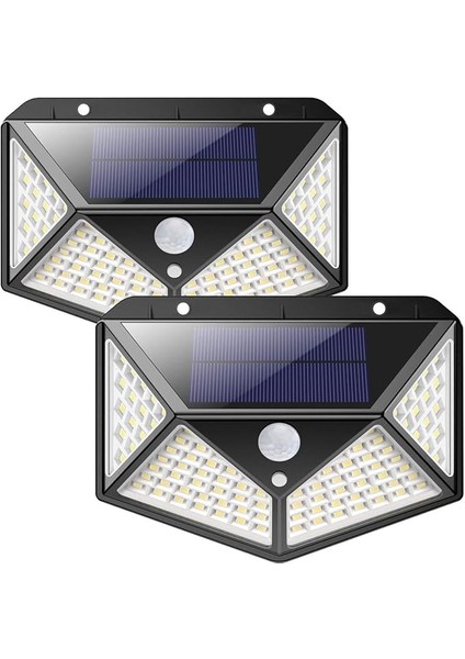 2 Adet Solar Bahçe Aydınlatması – 100 LED Süper Parlak | Güneş Enerjili, 3 Modlu, IP65 Su Geçirmez, Hareket Sensörlü, 270° Geniş Açı, 2200 Mah Batarya