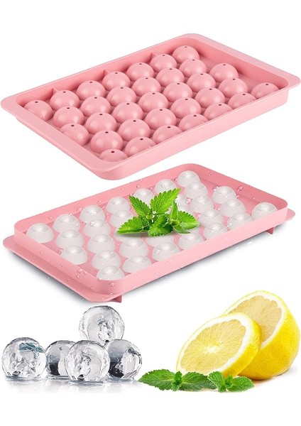 Home Büyük Küre Buz Kalıbı 33 Adet Buz - Yuvarlak Buz Kalıbı, Shot Bardağı Buz Kalıbı, Bardak Buz Kalıbı, Buz Kabı, Buzluk Kabı (1, Pembe, 33 Pcs)
