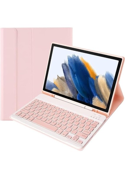 Bt Klavye Kalem Yuvası ile Taşınabilir Ayrılabilir Tablet Koruyucu Kılıf Samsung Tab A7 10.4 2020/T500/T505/T507 Pembe ile Uyumlu