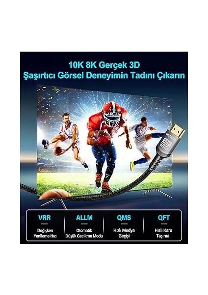 10K 8k HDMI 2.1 Kablo 2 Metre Sertifikalı 48GBPS Ultra Yüksek Hızda Hdmı® Kablosu 0.01MS 4K 240Hz 165Hz 120Hz 8k 60Hz Earc Netflix Hdcp 2.3 2.2 Dts:x HDR10+ Tv Monitör Projektör Roku Ps5 X-Box indirimleri