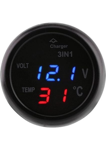 3 In 1 USB Araç Şarj Adaptörü, Çift LED Dijital Ekran Voltmetre Termometre Çakmak USB Araç Şarj (Mavi Kırmızı) fiyatları
