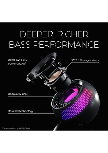 Subwoofer ve Özelleştirilebilir Rgb Aydınlatmalı Pebble x Plus 2.1 Usb-C Bilgisayar Hoparlörleri, Bluetooth 5.3, USB Ses, Pc ve Mac Için 15W'A Kadar Rms Gücü modelleri