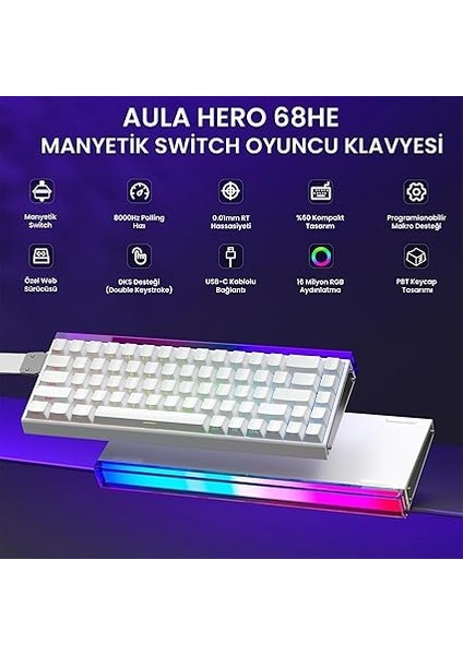 Hero 68 He Manyetik Klavye Rapid Trigger Meteor Switch 8000Hz Rgb Neon Tkl Hot Swap Oyuncu Klavyesi Beyaz fiyatları