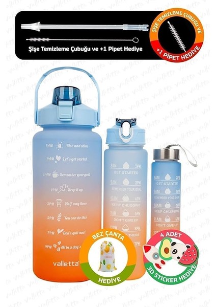 Eldorado 3lü Set Bpa Içermez Motivasyonel Su Matarası Mavi Su Matarası,su Şişesi,suluk VLT1288