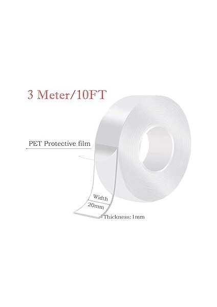 3 Metre Çift Taraflı Bant Ekstra Güçlü Şeffaf Yıkanabilir Ince Nano Bant Çıkarılabilir Iz Yok Kaymaz Yeniden Kullanılabilir Çift Bant, Halı, Mutfak, Araba Veya Ofis Için fiyatları