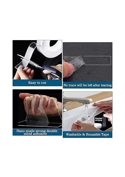 3 Metre Çift Taraflı Bant Ekstra Güçlü Şeffaf Yıkanabilir Ince Nano Bant Çıkarılabilir Iz Yok Kaymaz Yeniden Kullanılabilir Çift Bant, Halı, Mutfak, Araba Veya Ofis Için modelleri