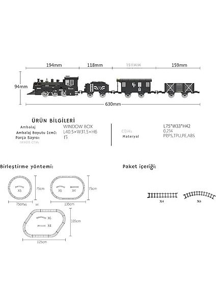Işıklı ve Buharlı Tren 15 Parça Oyun Buhar Atan Klasik 63 cm Tren 4 Vagonlu fırsatları