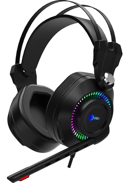 HT405 3.5mm Jack+Usb Kulak Üstü Rgb LED Aydınlatmalı Konforlu Kulak Yastıkları 50MM Hassas 100DB Ses Sürücüleri Askılı Kafa Bandı Profesyonel Tip Kablolu Mikrofonlu Oyuncu Kulaklığı Siyah