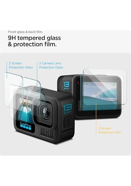 Gopro Hero 13 ile Uyumlu Ön Cam Ekran Koruyucu + Arka Cam Ekran Koruyucu + Kamera Lens Camı Koruyucu Glas.tr Slim Çoklu Paket (6 Adet) - AGL09189 modelleri