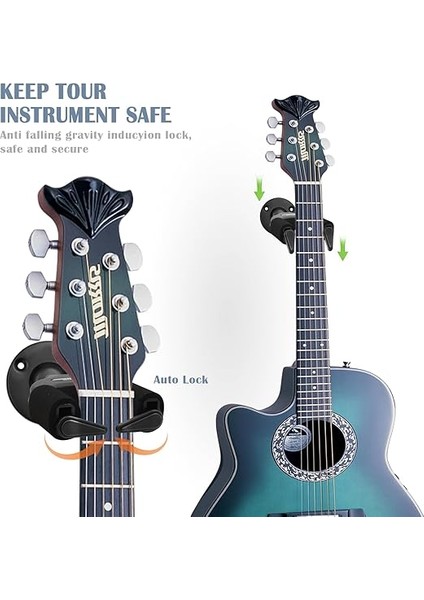 Duvar Için Otomatik Kilitli Gitar Tutucu – Akustik Gitarlar, Elektro Gitarlar, Bas, Klasik Gitarlar, Ukulele ve Daha Fazlası Için Evrensel Duvar Askısı – Kendinden Kilitli, 2'li Paket fiyatları