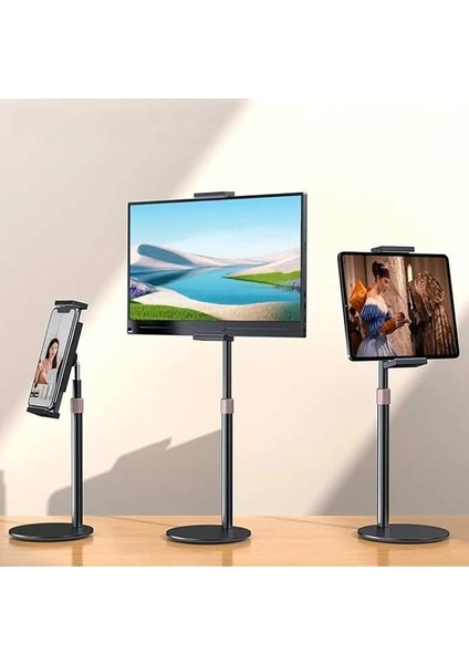 Tablet ve iPad ile Uyumlu Stant – 360° Döner, 90° Eğilebilir, 44CM Yükseklik Ayarlı, Alüminyum Alaşım, 14 Inç'e Kadar Tablet Uyumlu, Eller Serbest Okuma Çalışma Tutucu J2 (14 Inç'e Kadar)