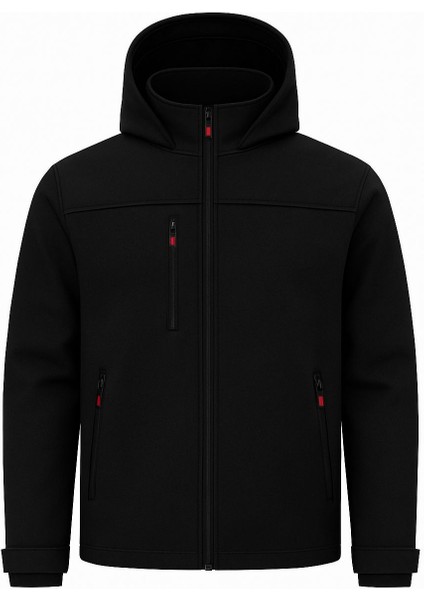 Erkek Içi Polarlı, Şapkası Çıkarılabilir Su ve Rüzgar Geçirmez Softshell spor mont
