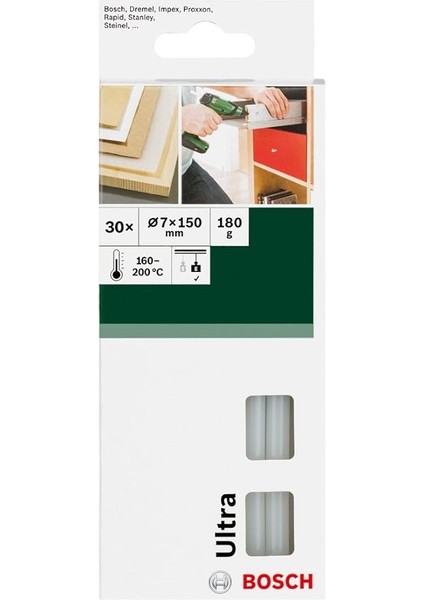 Professional Accessories 30 Adet Yapışkan Çubuk Ultra (Ø 7 Mm, Uzunluk 150 Mm, Tutkal Tabancası Aksesuarı) Tekli Paket fiyatları