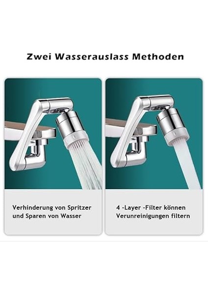 1080 Derece Musluk Uzatıcı, 1440° Döndürülebilir Çok Fonksiyonlu Uzatma Musluğu, Evrensel Perlatörlü, 2 Püskürtme Fonksiyonlu Musluk Uzatması, Gluckaro Muslukları Mutfak/banyo Için fiyatları