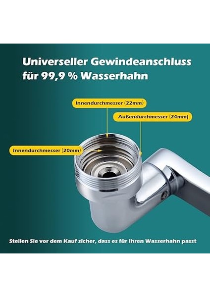 1080 Derece Musluk Uzatıcı, 1440° Döndürülebilir Çok Fonksiyonlu Uzatma Musluğu, Evrensel Perlatörlü, 2 Püskürtme Fonksiyonlu Musluk Uzatması, Gluckaro Muslukları Mutfak/banyo Için modelleri