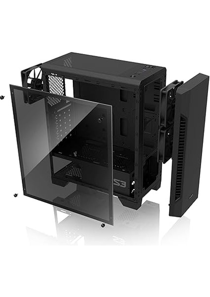 S3 Tg - Atx Mid Tower Bilgisayar Pc Kasası - Temperli Cam Yan Panel - 3 x 120 mm Kasa Fanı Önceden Takılmış, Siyah indirimleri