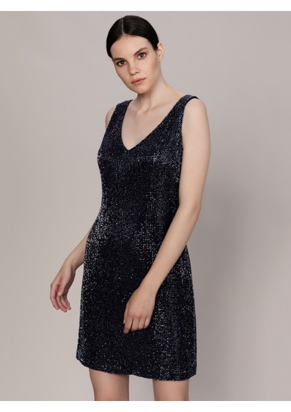 Sırt Detaylı Parlak Gece Elbisesi Lacivert K1961102_015 modelleri