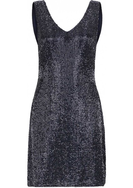 Sırt Detaylı Parlak Gece Elbisesi Lacivert K1961102_015