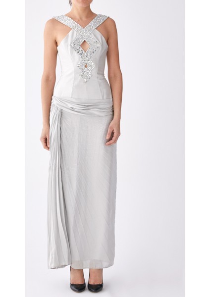 Taş Detaylı Uzun Nikah Elbisesi Beyaz K0745113_002