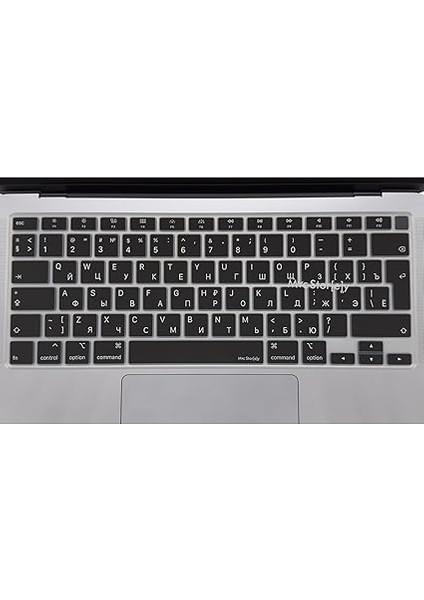 MacBook Air 13 Klavye Kılıfı – A2179 / A2337 M1 Uyumlu, Rusça Harf Baskılı, Türkçe & Uk Iso Ters L Enter, Silikon Koruma Siyah modelleri