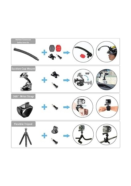 50 Parça Aksiyon Kamera Aksesuar Seti Çantalı – Gopro ile Uyumlu, Djı ile Uyumlu, INSTA360 ile Uyumlu Çantalı Spor Montaj Kiti Vlog Seyahat Çekim Aparatları fiyatları