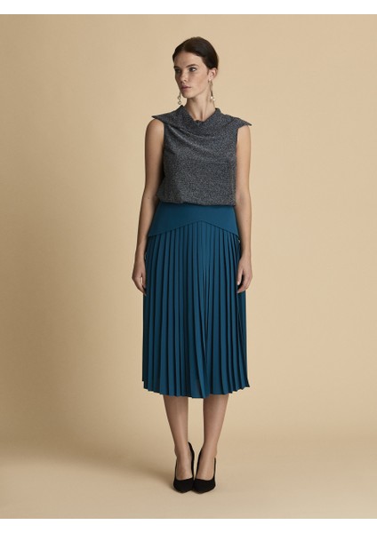 Bel Detaylı Etek Petrol K1915062_010