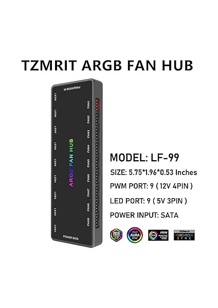 Pwm Fan Hub, Adressable 5V 3pin Argb & 12V 4pin Pwm 2'si 1 Arada Rgb Kasa Fan Hub, Gizli Manyetik Tabanlı ve Sata Power 18 Bağlantı Noktası, 9 Bilgisayar Cpu Fan Dağıtıcısını Destekler fırsatları