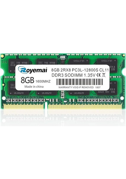 Duomeıqı 8gb DDR3L 1600MHZ PC3-12800 1.35V 2rx8 Dual Rank 204 Pin CL11 Tamponsuz Non-Ecc Sodımm Dizüstü Bilgisayar/not Defteri Bellek Modülü Yükseltme
