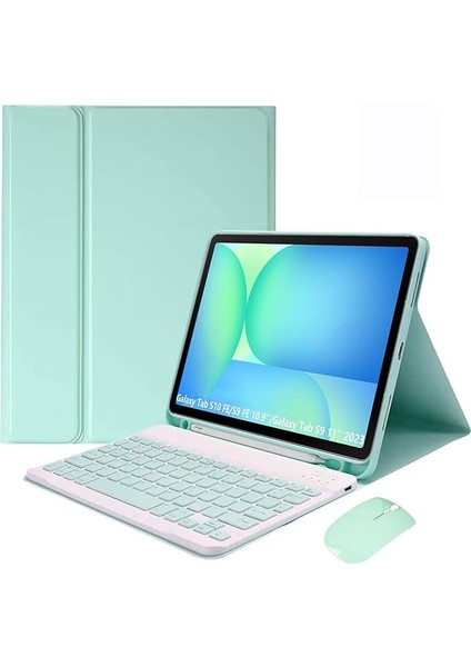 Kılıfı For Samsung Galaxy Tab S10 LITE/S10 Fe/s9 Fe 10.9 Inch/galaxy Tab S9 11 Inch 2023, Manyetik Çıkarılabilir Bluetooth Klavye, Kalem Tutucu ve Fare ile Ultra Ince Folio Kılıf (Nane Yeşili)