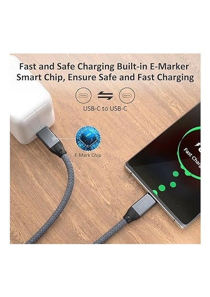C - USB C Kablosu 100W 0.2m, Usebean USB 3.2 Gen 2x2 20GBPS Veri Aktarımı Type-C Kablo Pd 100W Hızlı Şarj, 4K Video Monitör Kablo Thunderbolt 3/4 MacBook Pro,ipad Pro,galaxy S23/S22,IMAC modelleri