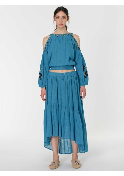 Beli Lastikli Volanlı Uzun Etek Standart Renk Y1965116_089