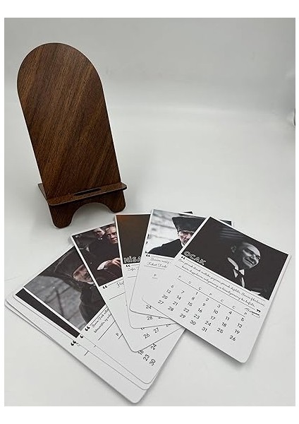 Takvim - Mustafa Kemal Atatürk Fotoğraflı Standlı Masaüstü Takvim- Ahşap Telefon Tutucu fiyatları