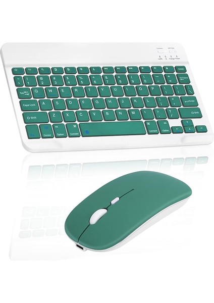 Kablosuz Klavye Mouse Seti, Bluetooth ve 2.4ghz, Sessiz Tuşlar, Windows Mac Android Ios Uyumlu, Taşınabilir Ergonomik Tasarım, Uzun Pil Ömrü (Koyu Yeşil)