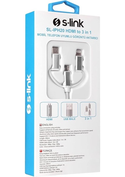 SL-IPH20 HDMI To 3 In 1 2m Mobil Telefon Uyumlu Görüntü Aktarıcı Kablo fırsatları