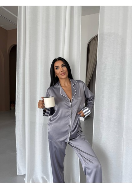 Vs Klasik Saten Pijama Takımı Gri fırsatları