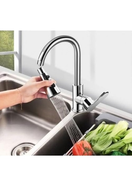 3 Fonksiyonlu Mutfak Lavabo Başlığı, Krom Musluk Başlığı, 360 Derece Döner, Su Tasarruflu Musluk Ucu