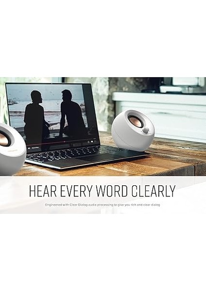 Pebble V3 Minimalist 2.0 Usb-C Masaüstü Hoparlör, USB Sesli, Şeffaf Diyalog, Bluetooth 5.0, 16 W Tepede 8 W Sine Power, Usb-A Dönüştürücü Dahil (Beyaz) modelleri